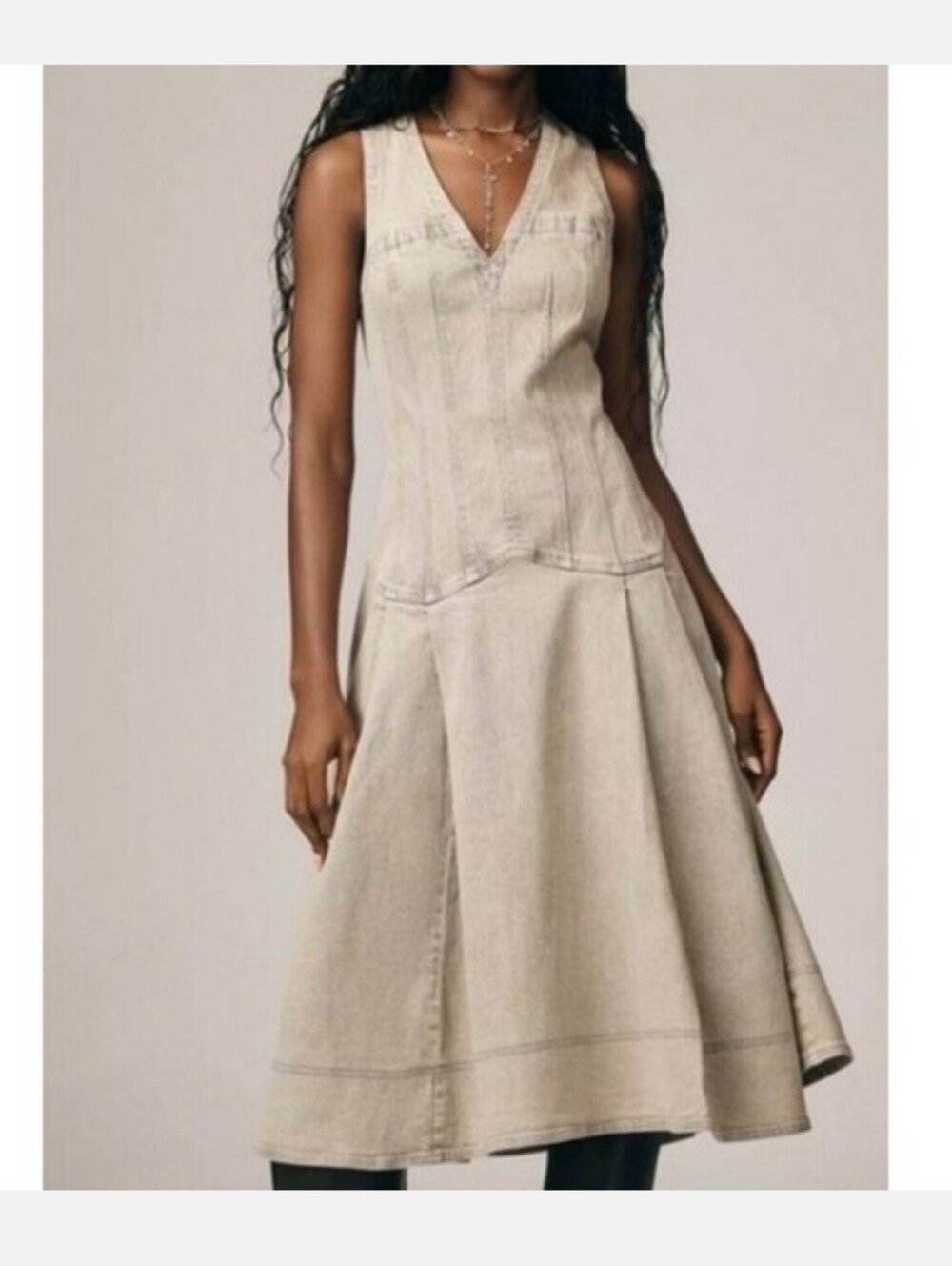 Anthropologie Pilcro Sleeveless V-Neck Drop Waist Corset A-Line Midi Dress